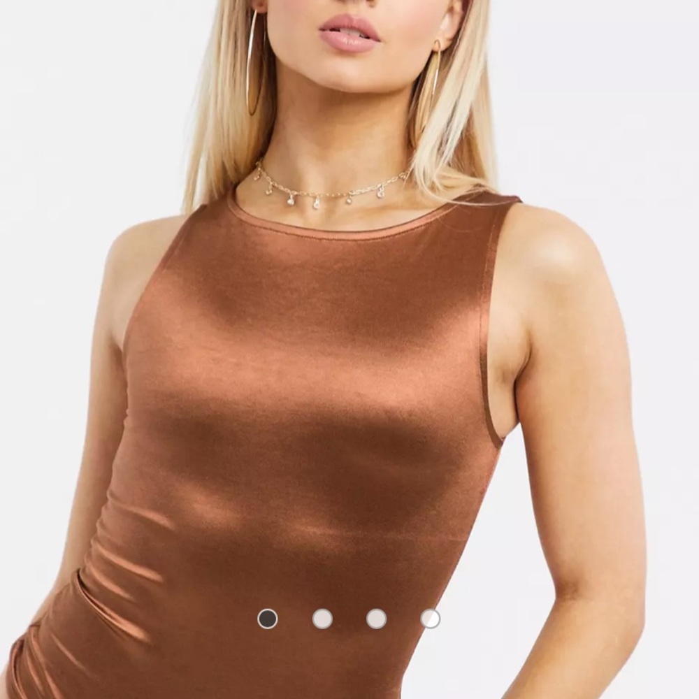 ASOS DESIGN racer tank top bodysuit in satin in PINK